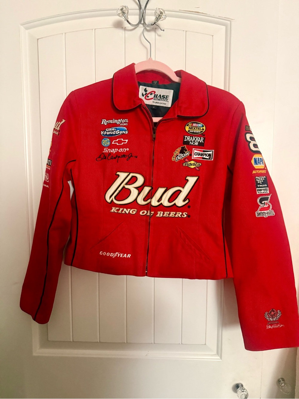 Budweiser Red Patchwork Racing Bomber Jacket